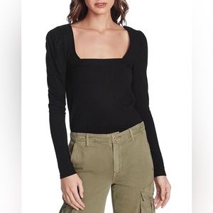 1. State Square Neck Long Sleeve Top In Rich Black Size Medium New With Tags